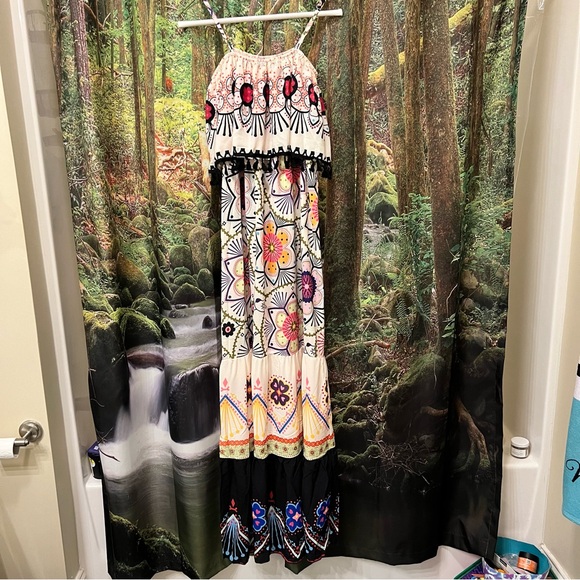 Mixed Floral Off The Shoulder Maxi Dress print colorful Boho M - Picture 5 of 7